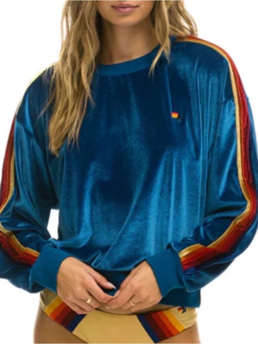 Aviator Nation Classic Velvet Relaxed Sweatshirt Crewneck Vintage Blue Unisex